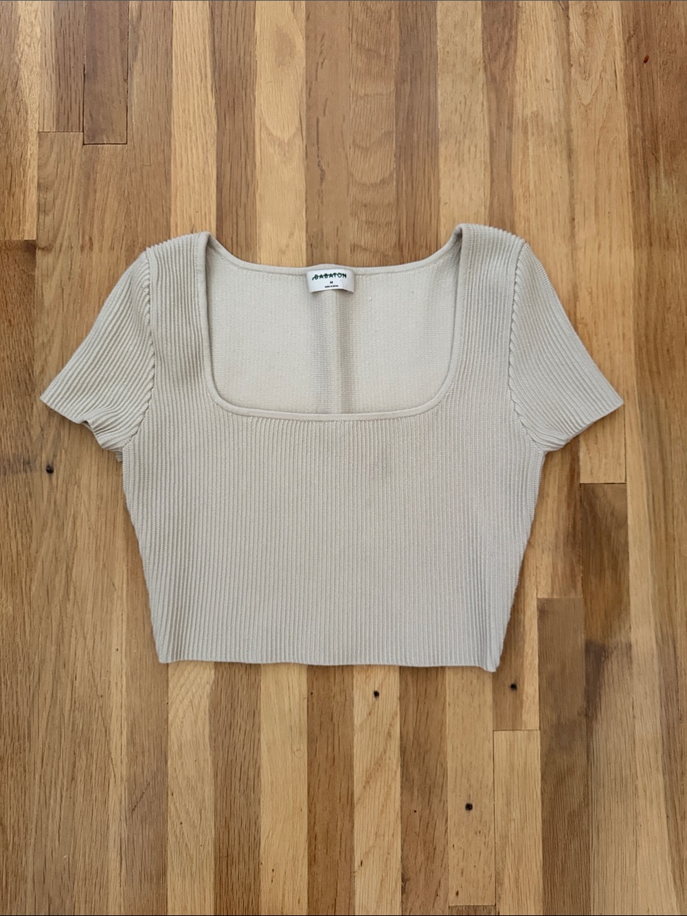 Aritzia Ribbed Thick Square-Neck Crop Top - Beige